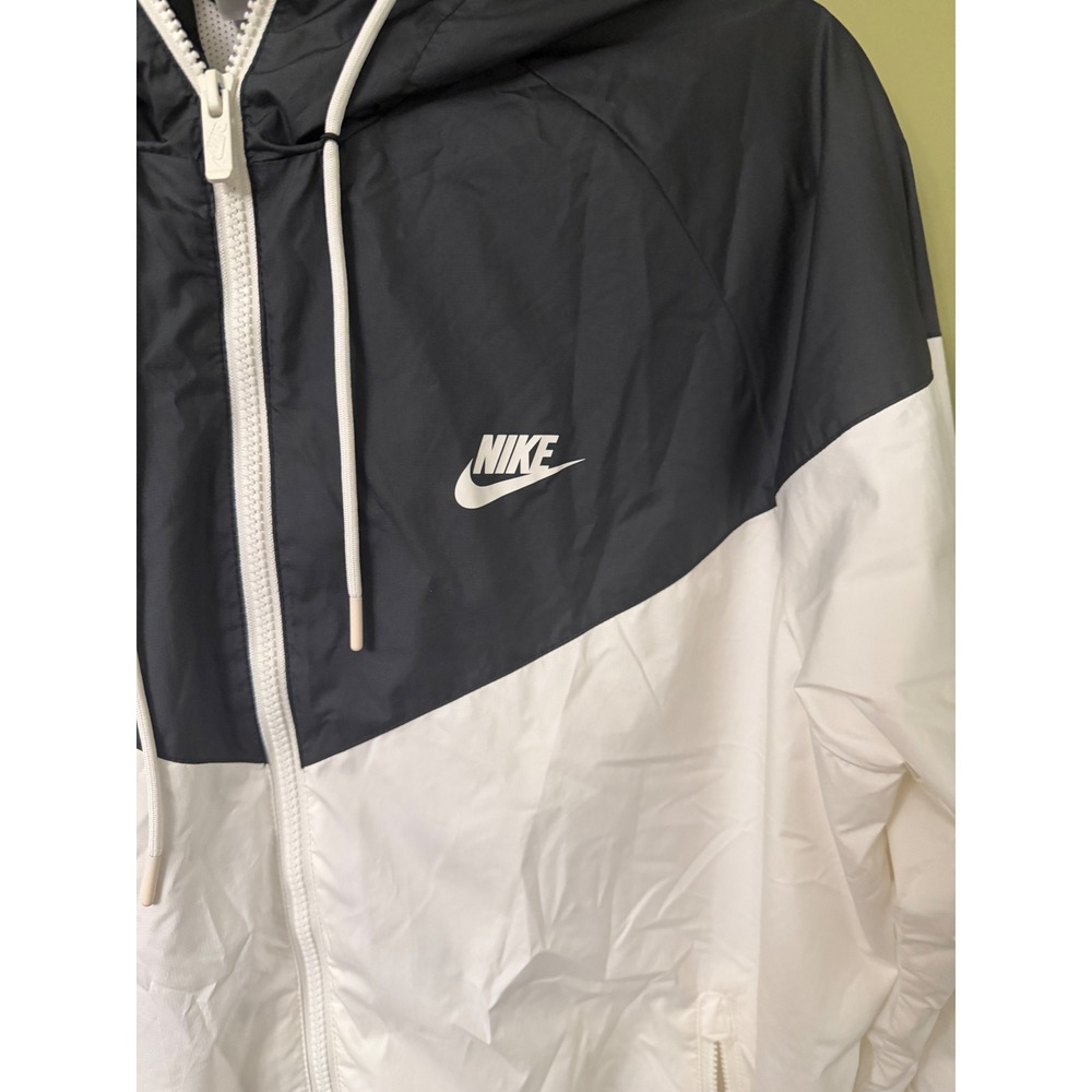 Nike Mens Sportswear Windrunner Full Zip Hooded Jacket Black White Large AR2191 - Picture 2 of 7